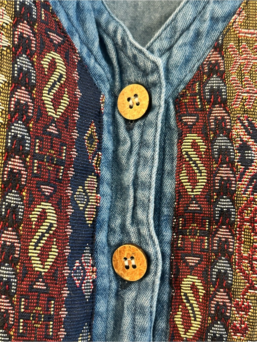 Vintage 90s Tapestry Denim Vest Blue Multi Size S - Picture 5 of 10